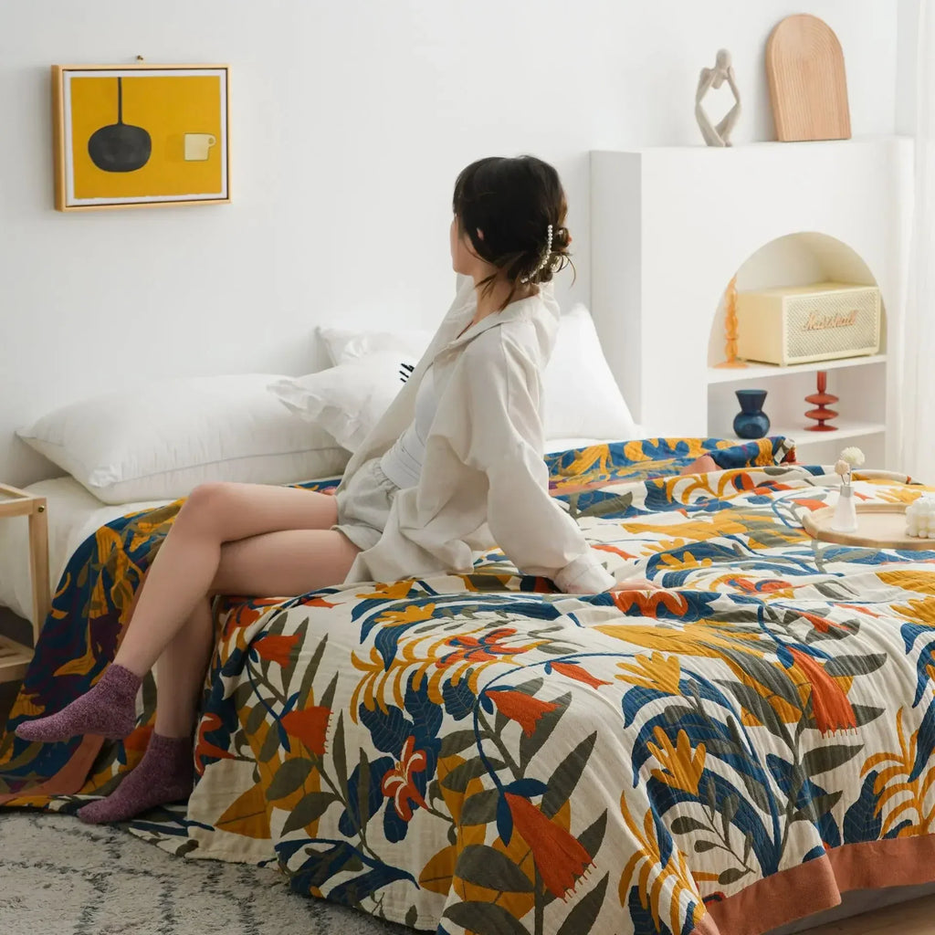 DecorBites™ Cotton Summer Throw Blanket – Breathable & Soft Nordic Quilt
