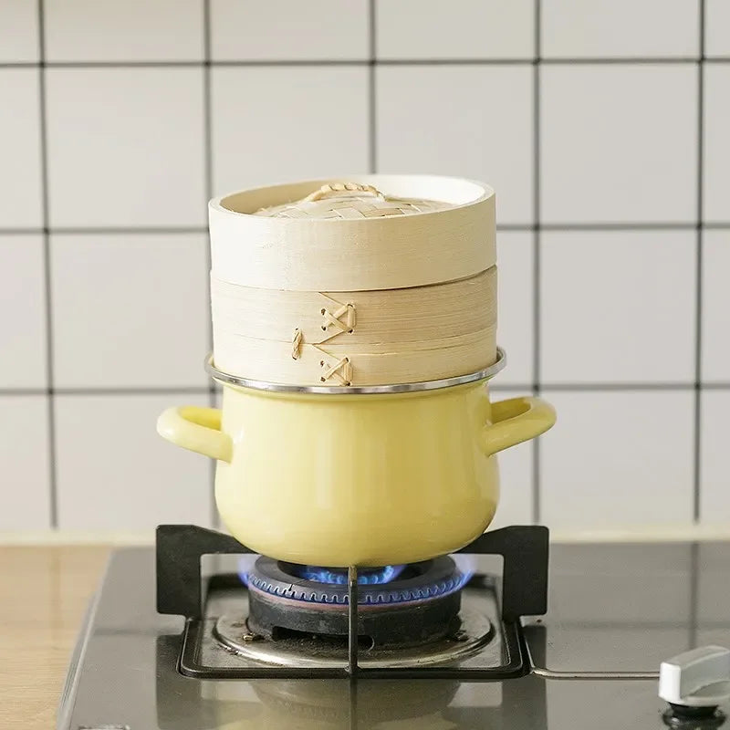 DecorBites™ Enamel Stock Pot with Lid, 1.5L Multi-Purpose Cooking Pot for Kitchen Soups and Porridge