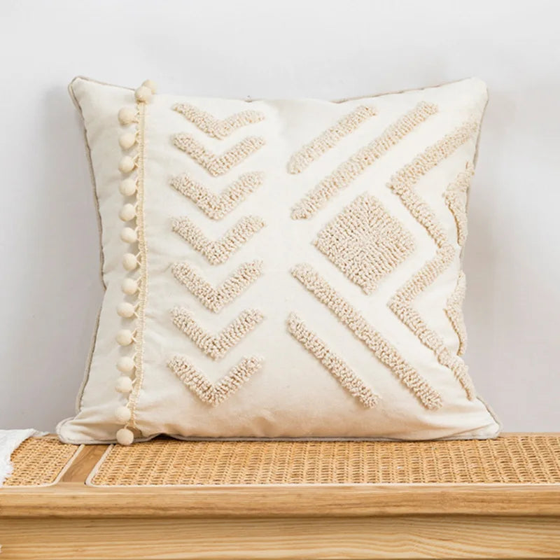 DecorBites™ Geometric Tufted Cotton Canvas Embroidered Pillow Covers for Home Decor