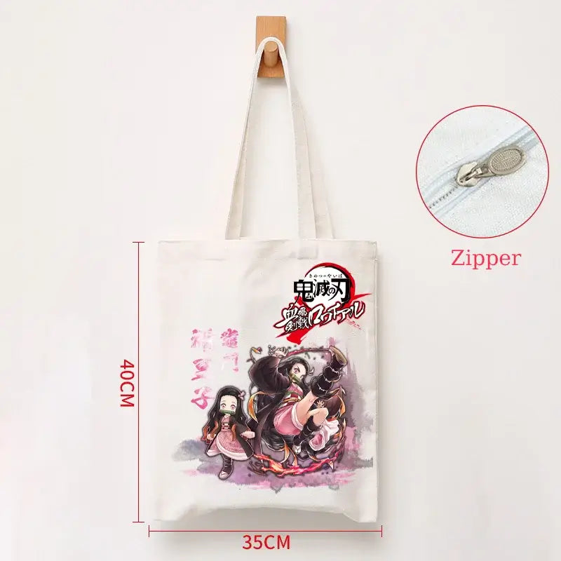 Demon Slayer Canvas Bag: Nezuko & Tanjiro Zipper Tote