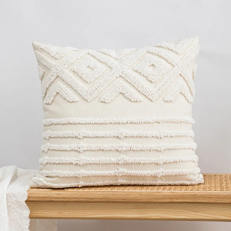 DecorBites™ Geometric Tufted Cotton Canvas Embroidered Pillow Covers for Home Decor