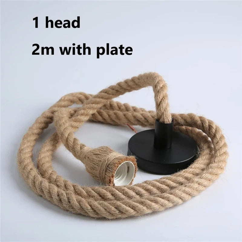 DecorBites™ Hemp Rope Pendant Lights Retro Loft Industrial Hanging Lamp for Living Room Home Decor