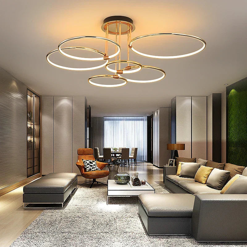 DecorBites™ Gold Luxury Ring Pendant Chandelier for Modern Villa and Home Decor