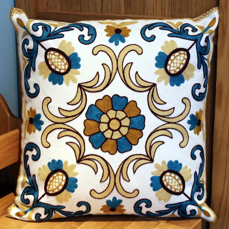 DecorBites™ Ethnic Flower Elephant Pillowcase, Hand-Embroidered Boho Cushion Cover