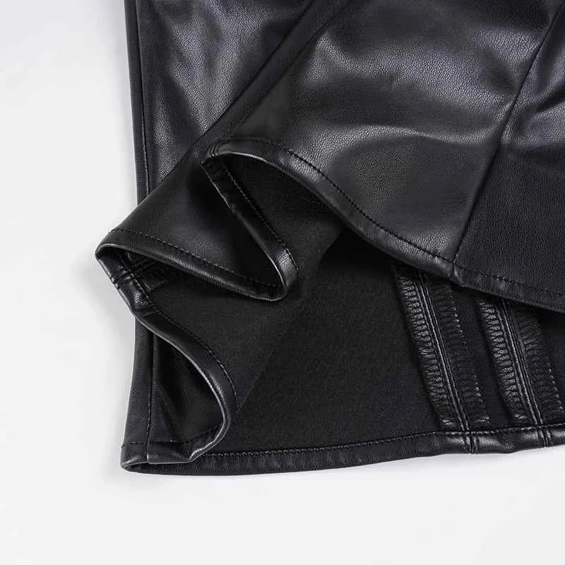 Retro Punk Pu Leather T-shirt and Combination Arm Sleeves