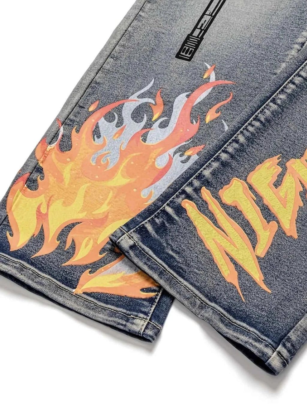 New M4 Wolf Head Flame Print Y2K Full Sweep Retro Trend Straight Pants