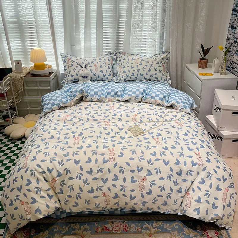 DecorBites™ Flowers Print Cotton King Size Bedding Set, Soft & Comfortable Duvet Cover Set