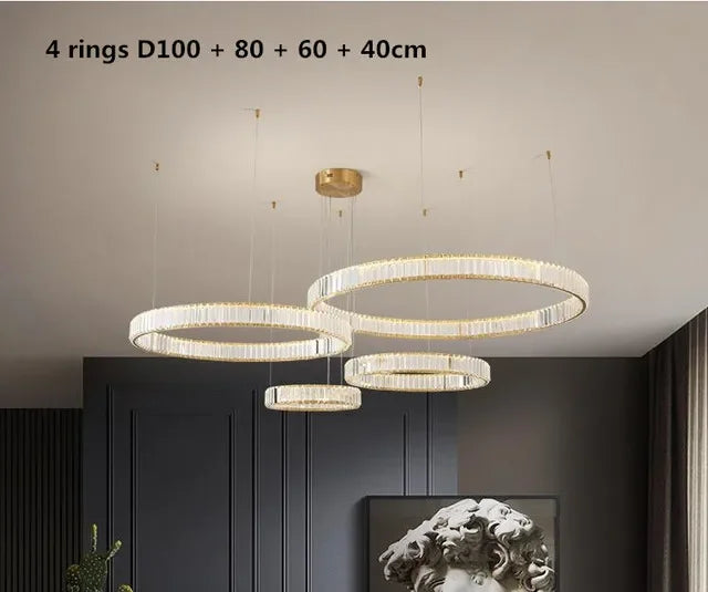 DecorBites™ Crystal LED Ring Chandelier - Luxury Villa Stair Pendant Fixture