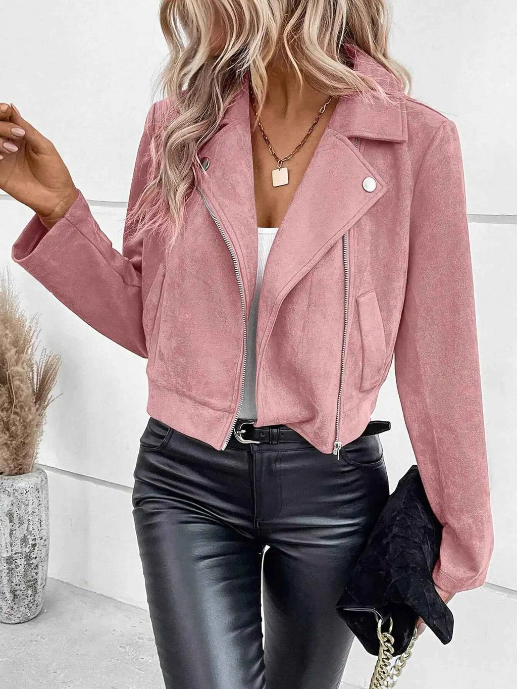 Faux Suede Women's Bomber Jacket Zipper