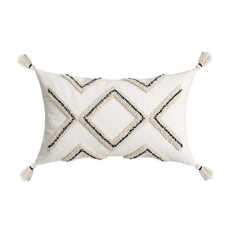DecorBites™ Ethnic Style Black Tassel Cushion Cover for Modern Home Sofa Décor