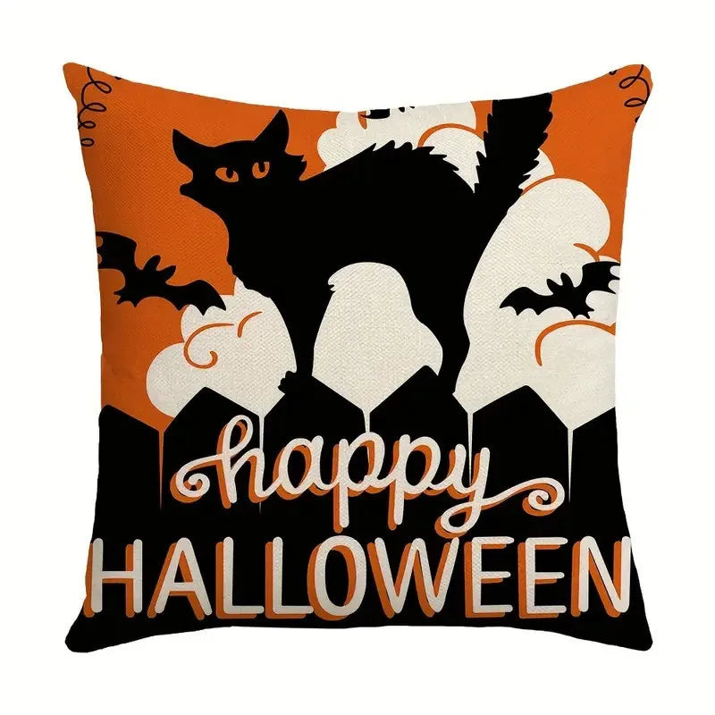 DecorBites™ Halloween Pillowcase Set - Festive Sofa Cushion Covers with Pumpkin Cat Witch Hat Print.
