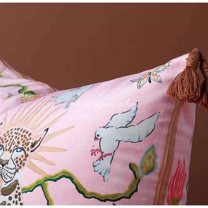 DecorBites™ Luxe Cheetah Halo Pillowcase: Decorative Tassel Cushion Cover GG Style