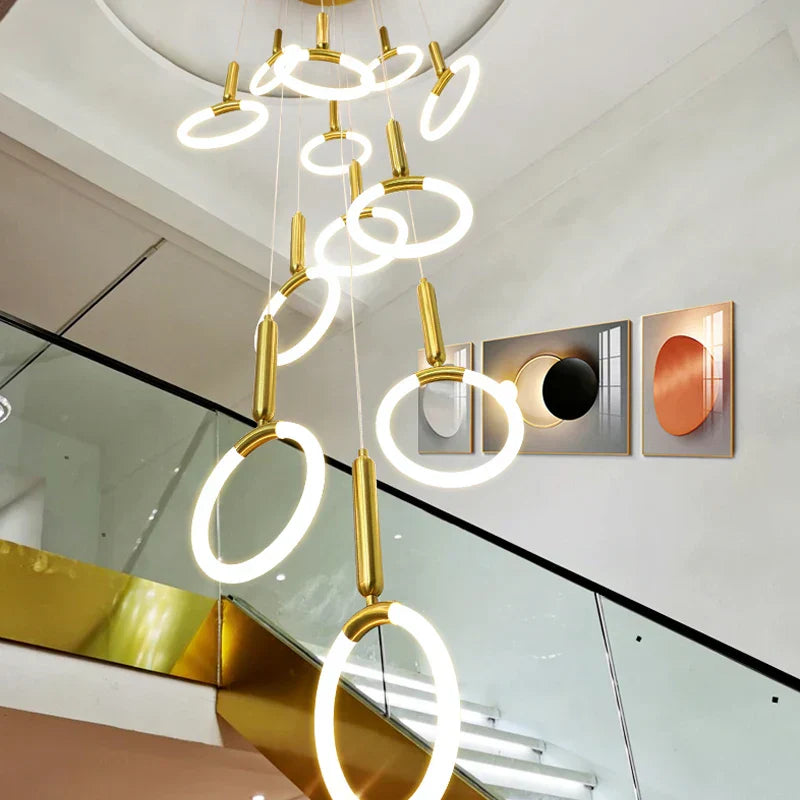 DecorBites™ Golden Acrylic Round LED Chandelier for Modern Nordic Living Room Kitchen