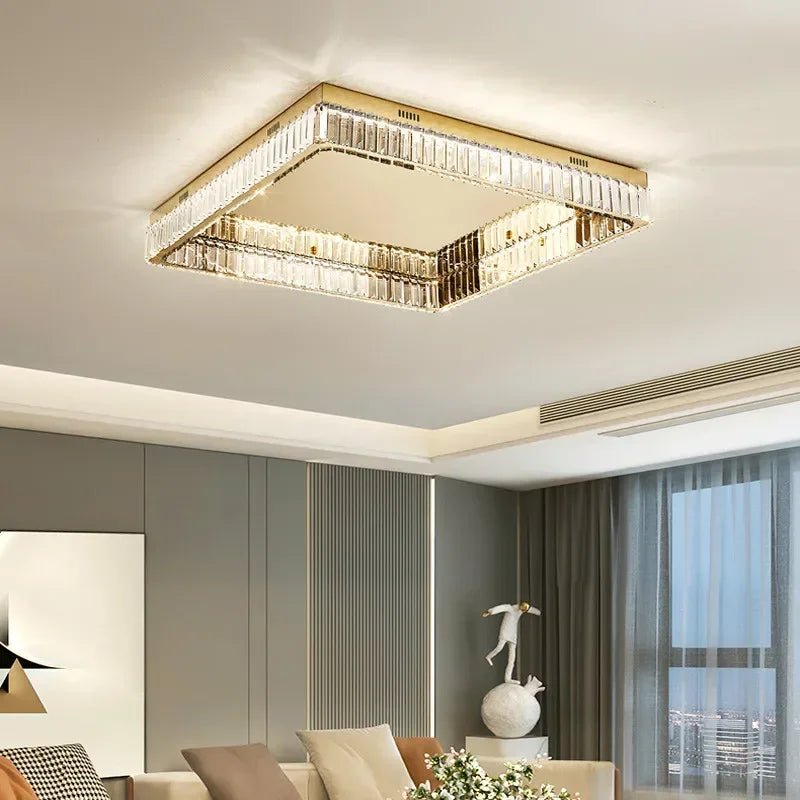 DecorBites™ Crystal LED Dimmable Ceiling Lights: Modern Square Steel Fixture for Living Room