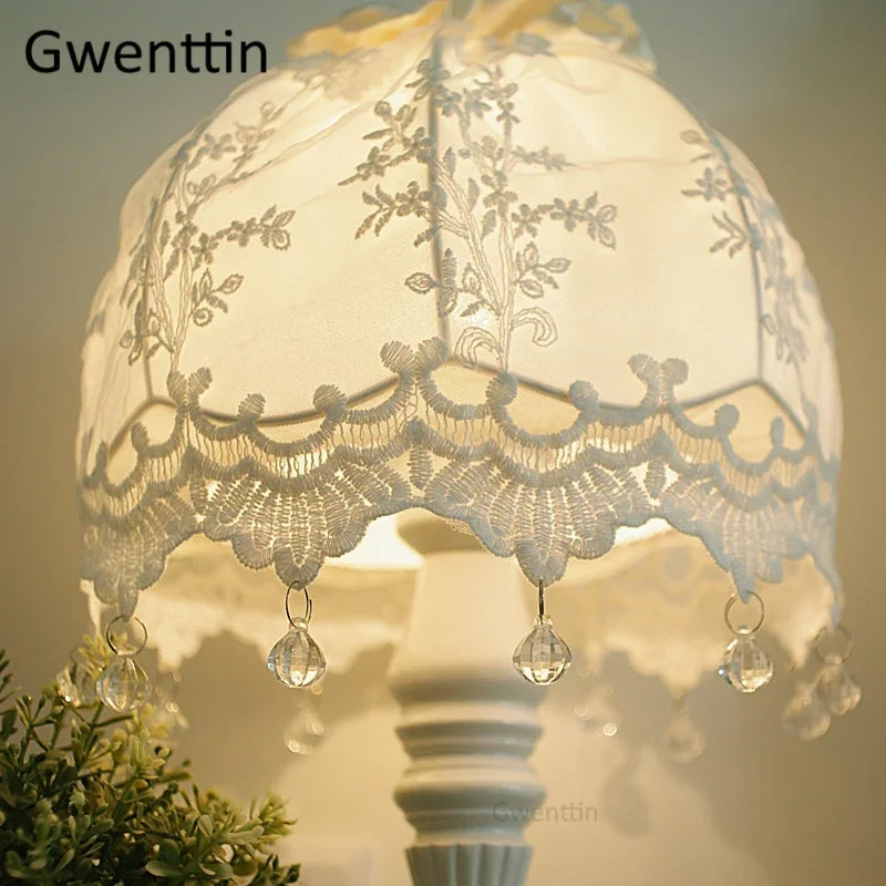 DecorBites™ Lace Fabric Table Lamp Led Desk Light for Home Wedding Decor Bedroom