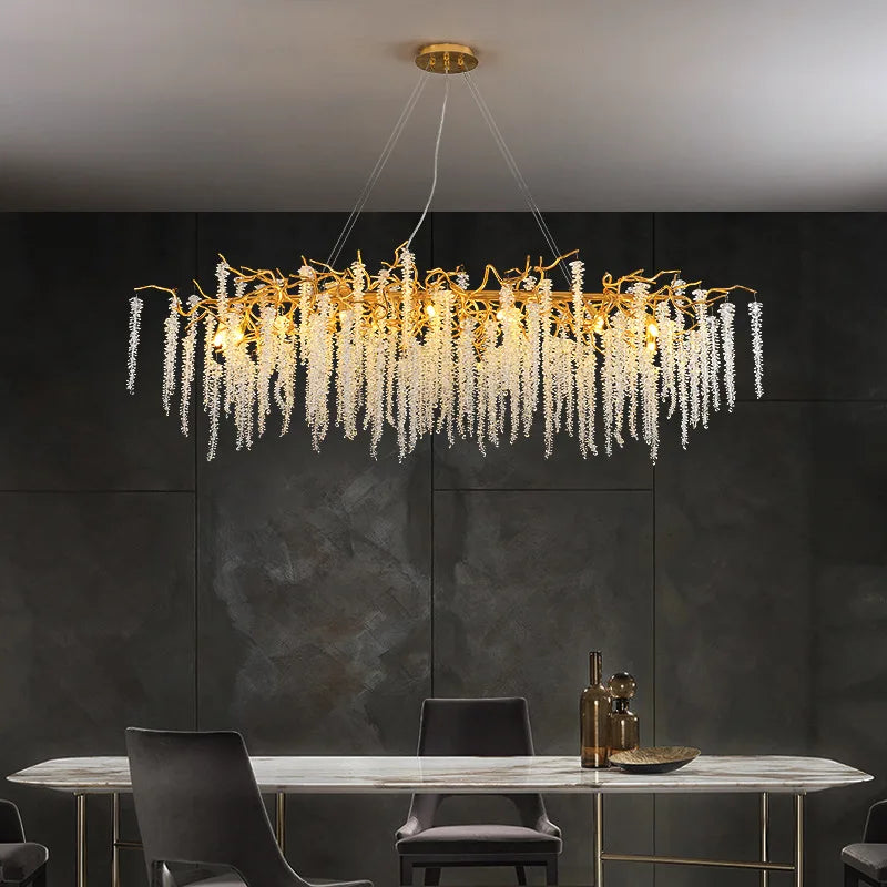 DecorBites™ Crystal Tassel Ceiling Chandelier for Luxe Living Room, Hall, and Restaurant Decor