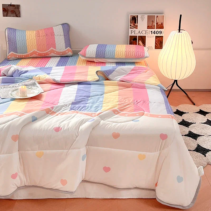 DecorBites™ Double-Sided Cool Comforter Set: Ice Silk Duvet, Fitted Sheet, Pillowcase