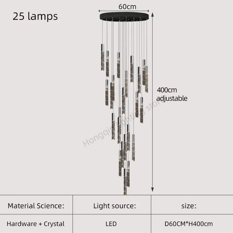 DecorBites™ Gold Crystal Stairs Chandelier Luxe LED Pendant Light Luxury Indoor Lighting
