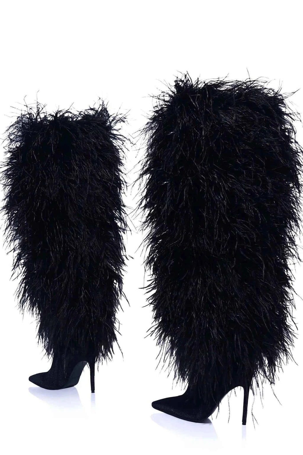 Feather Stiletto Heels Over-the-Knee Boots Plush Fluffy Feather