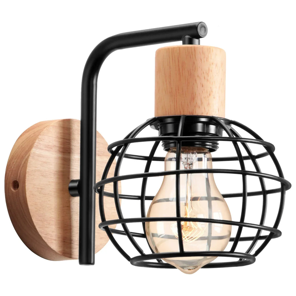 DecorBites™ Iron Wood Wall Lamp Shade: Nordic Indoor Sconce for Bedroom, Living Room, Restaurant