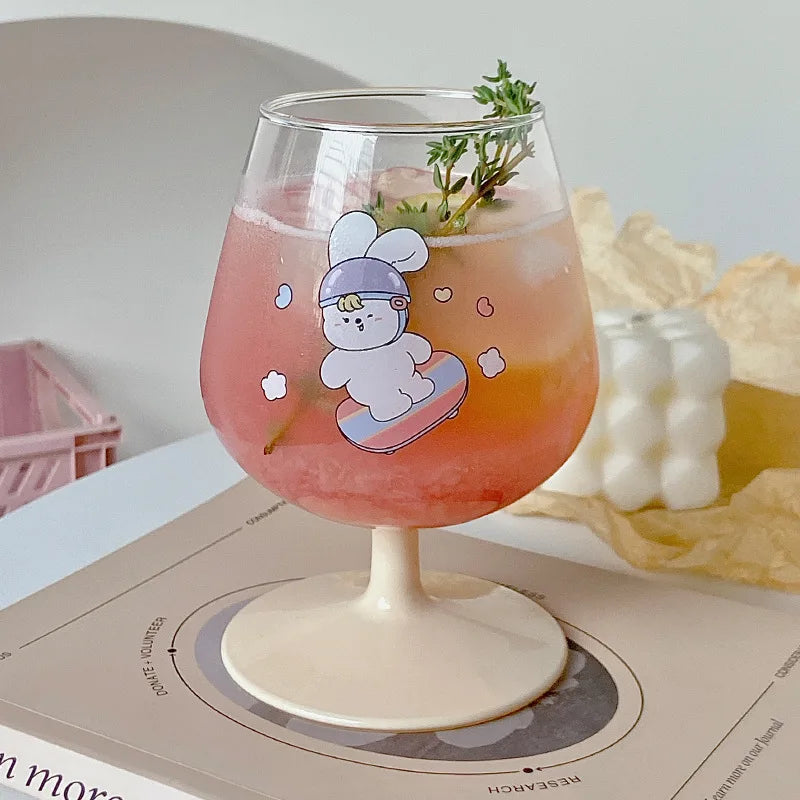 DecorBites™ Kawaii Rabbit Glass Goblet: Cute Juice Cup for Girls