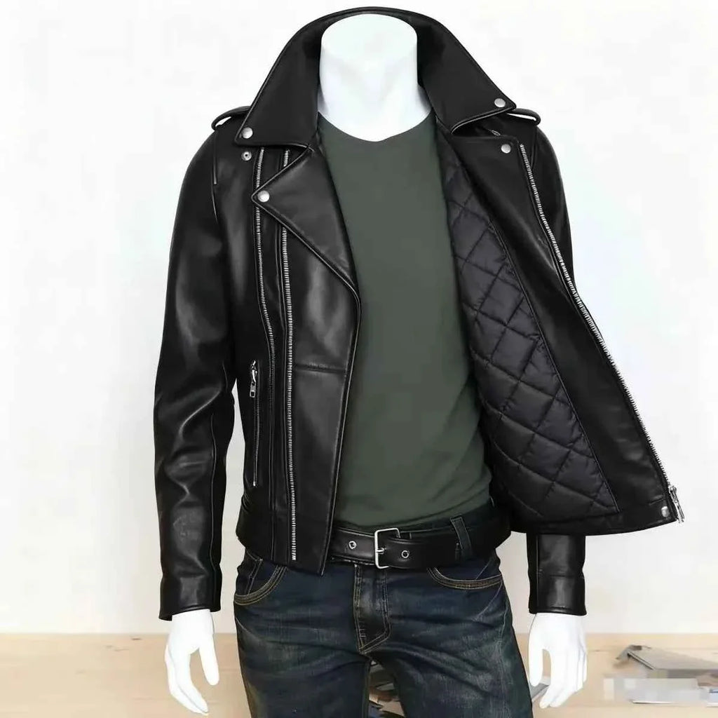 Unisex Oversized Button-down PU Leather Coat with Multiple Zippers Polo Jacket, with Many Zippers