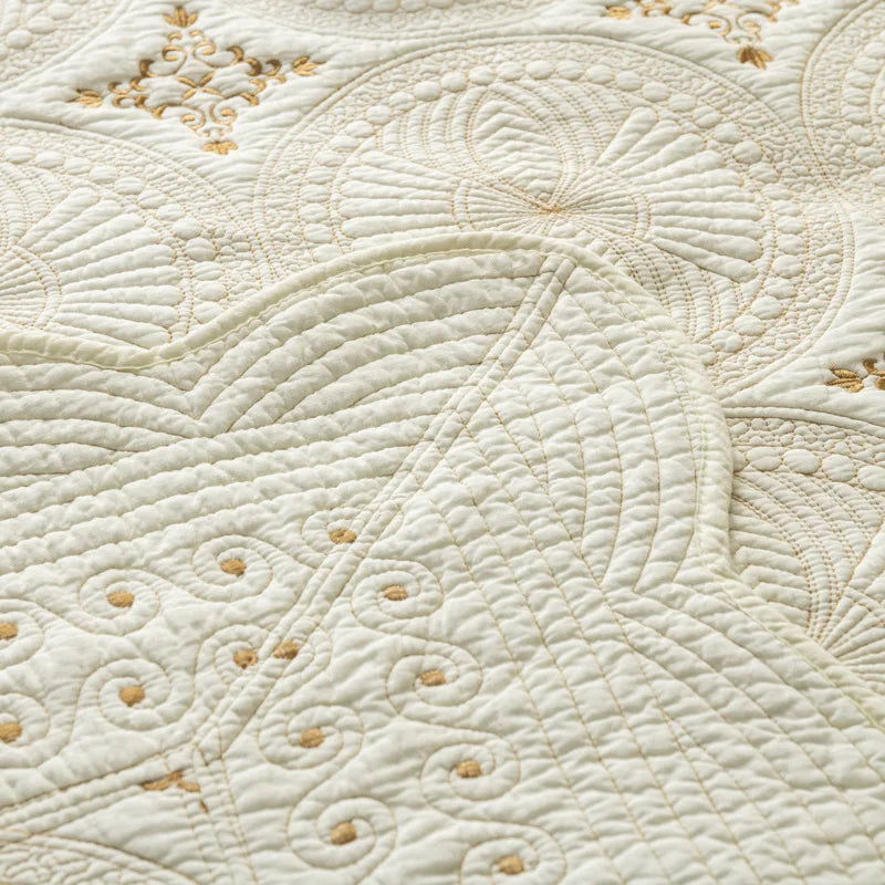 DecorBites™ Gold Embroidery Cotton Bohemia Quilt Set - 3PCS Coverlet & Pillowcase