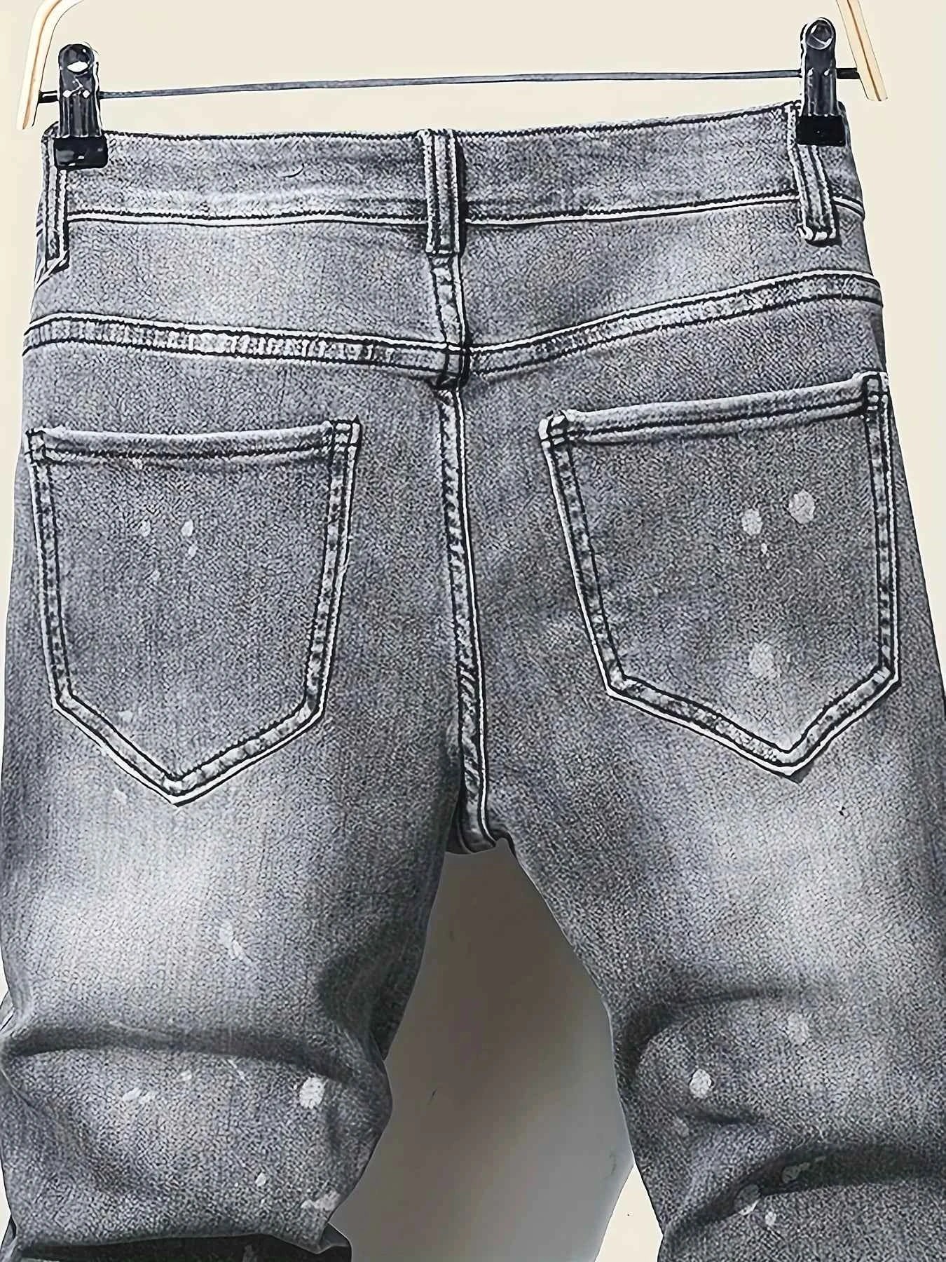 Men's slim fit ripped long denim pants