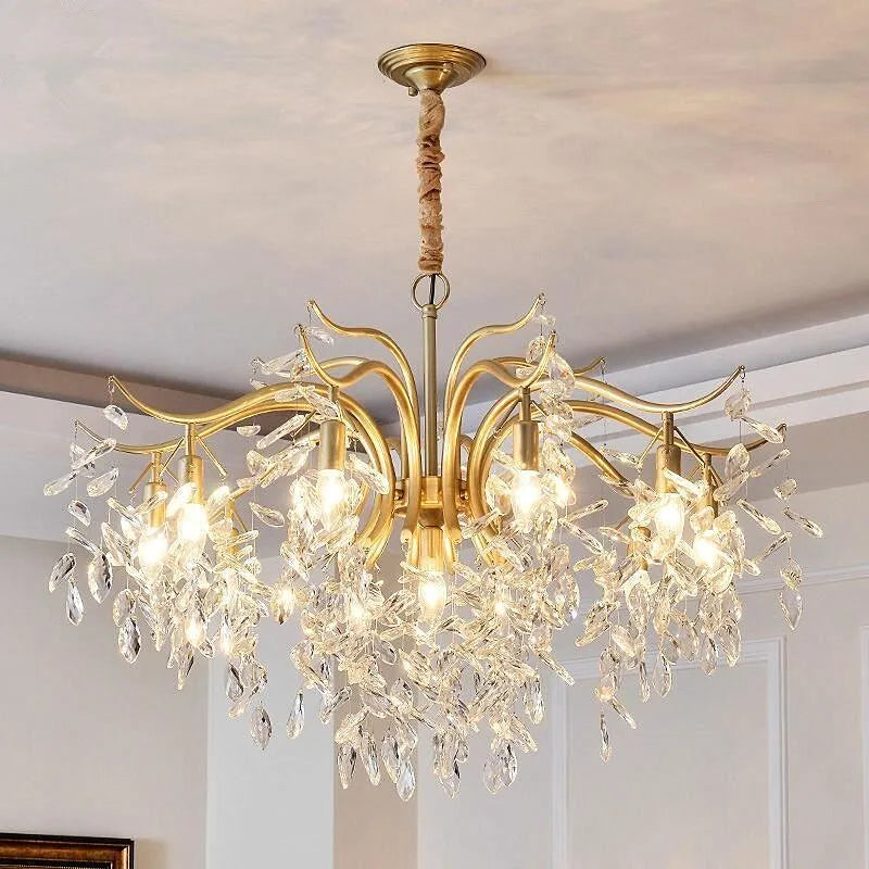 DecorBites™ Gold Crystal Ceiling Chandelier for Bedroom Dining Living Room