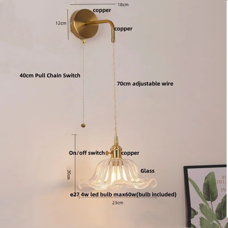 DecorBites™ Glass Copper LED Wall Sconce | Pull Chain Switch | Adjustable Bathroom Light