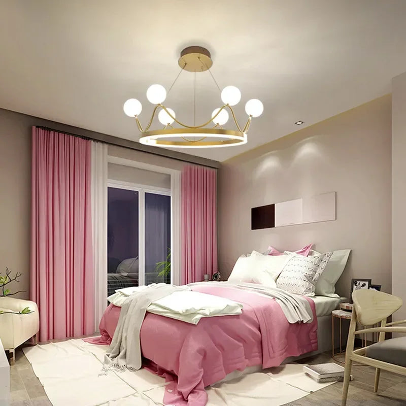 DecorBites™ Glass Crown Chandelier Pendant Light for Bedroom Ceiling, Modern Suspension Lamp