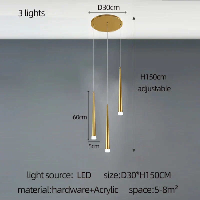 DecorBites™ Golden Tapered LED Chandelier for Modern Living Room, Kitchen, Hall - Indoor Lighting
