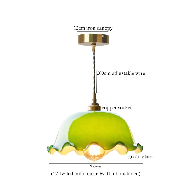 DecorBites™ Green Glass LED Pendant Light for Home Decor and Cafe Lighting