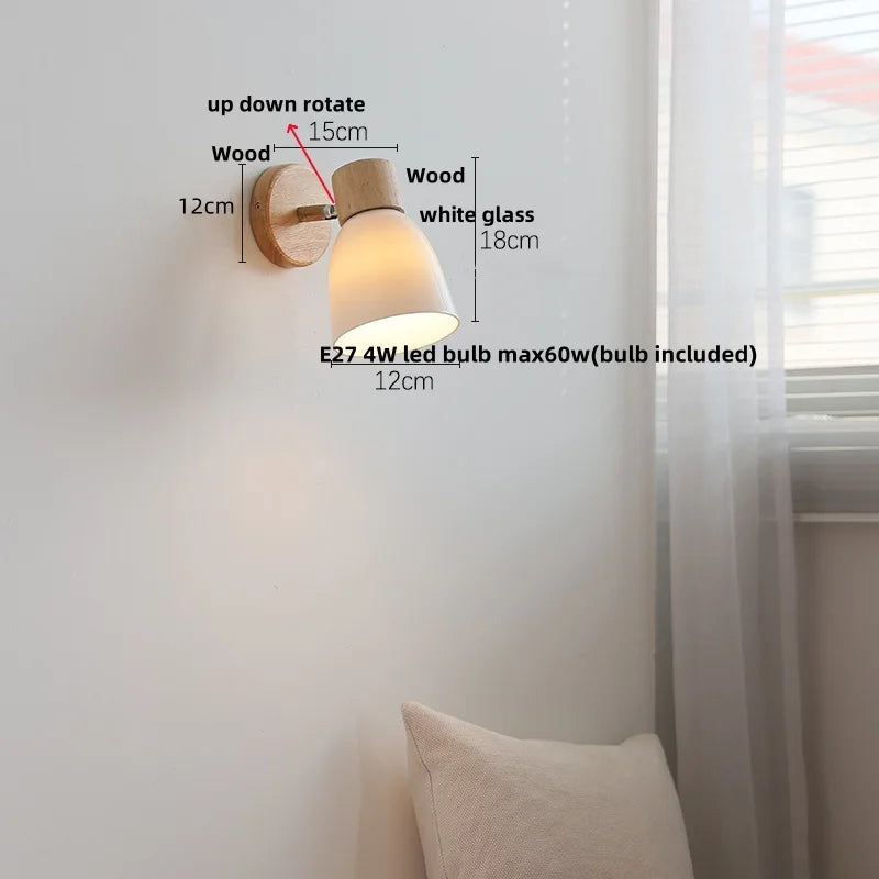 DecorBites™ Iron Wood LED Wall Light Fixture Rotate Bedside Lamp Aplique Pared