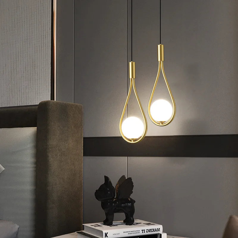DecorBites™ Gold Iron Pendant Lamp with Glass Ball Drops for Bedroom Lighting
