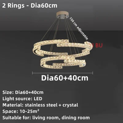DecorBites™ Crystal Ceiling Chandelier, Stainless Steel Mirror Led Indoor Lighting