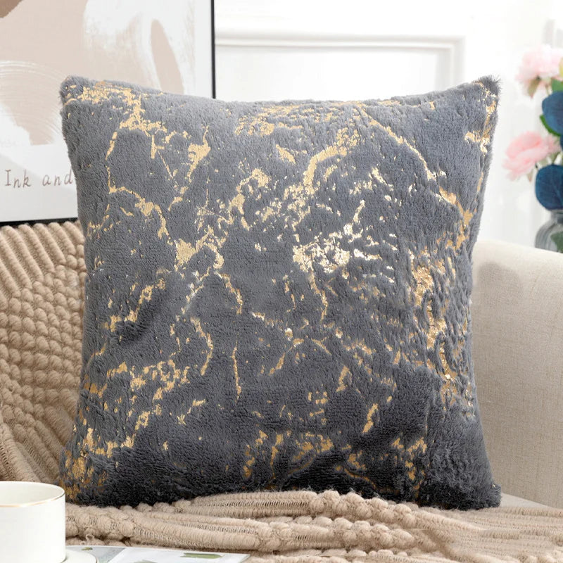 DecorBites™ Golden Fur Cushion Cover White 43x43 - Luxury Home Decor Pillow Case