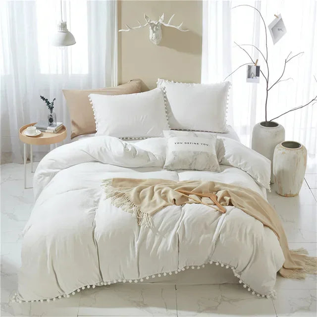 DecorBites™ Furball Tassel Duvet Cover Set - Luxury Bedding - King Queen Twin Full Sizes