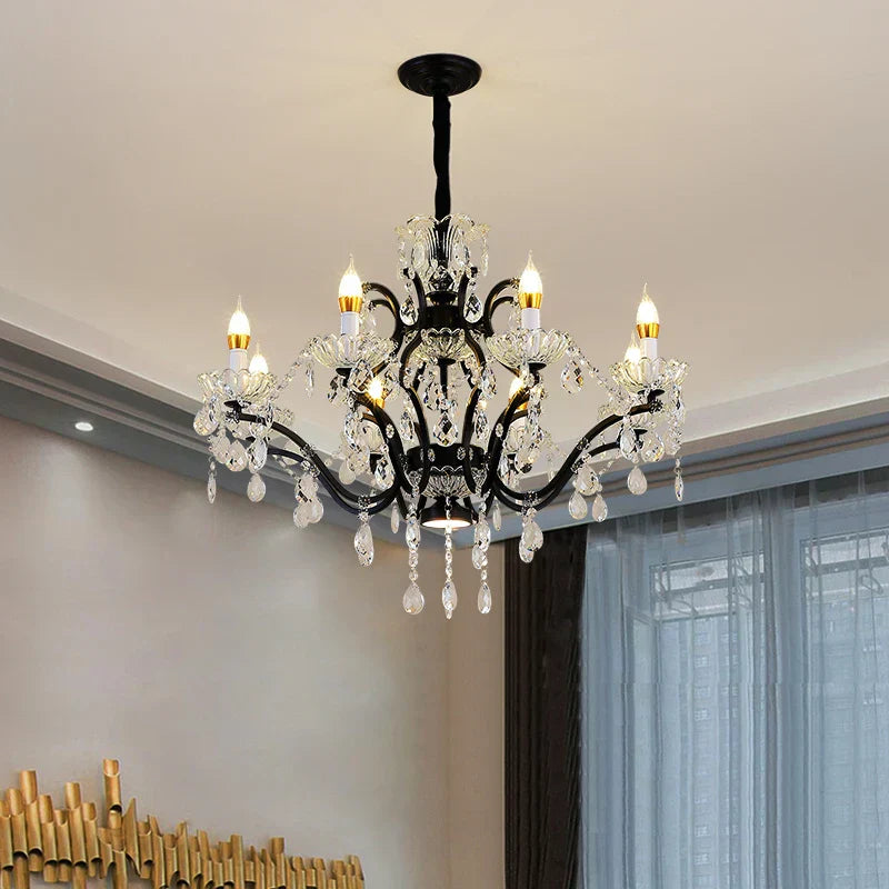 Decorbites crystal candle chandelier black farmhouse dining room lamp