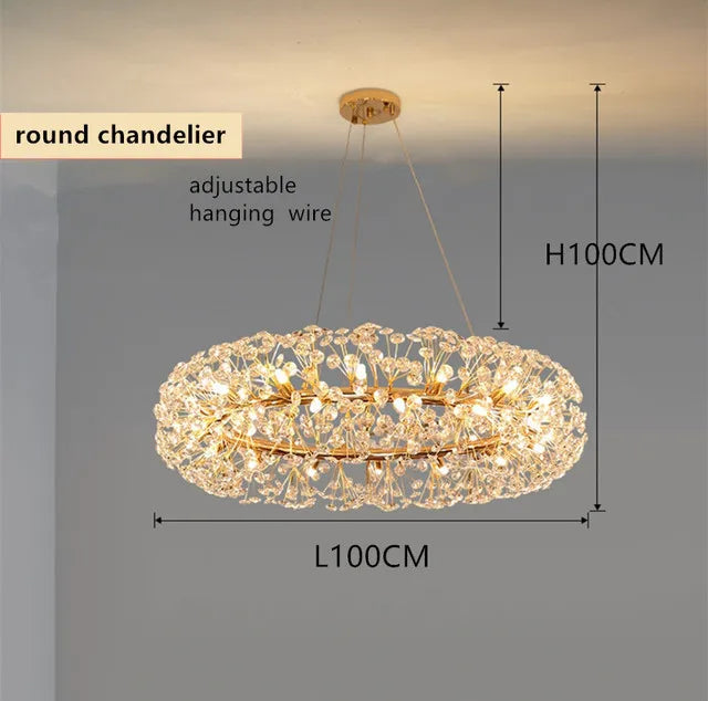 DecorBites™ Gold Crystal Chandelier: Luxury LED Hanging Lamp for Living and Dining Room