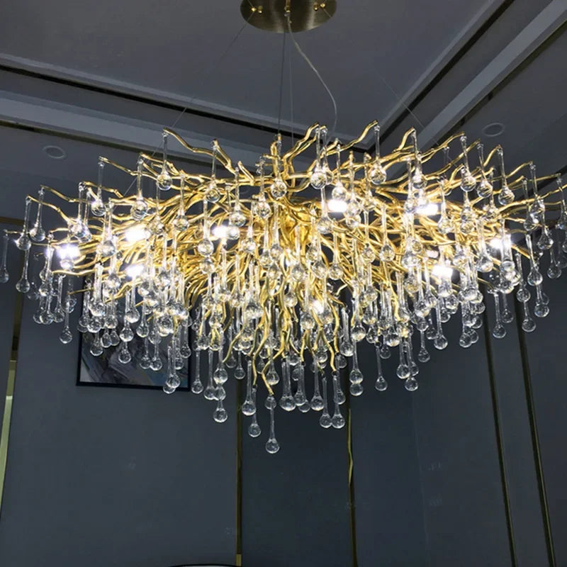 DecorBites™ Crystal Water Drop LED Chandelier for Luxurious Living Room Decor.