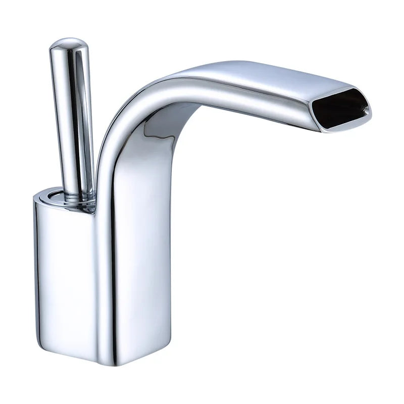 DecorBites™ Black Brass Waterfall Basin Faucet, Single Hole Hot Cold Sink Mixer Tap