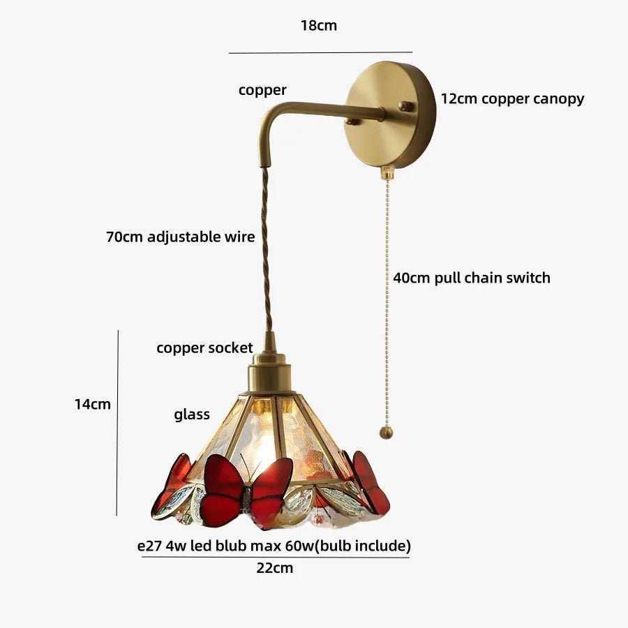 DecorBites™ LED Butterfly Glass Wall Lamp Sconce with Pull Chain Switch