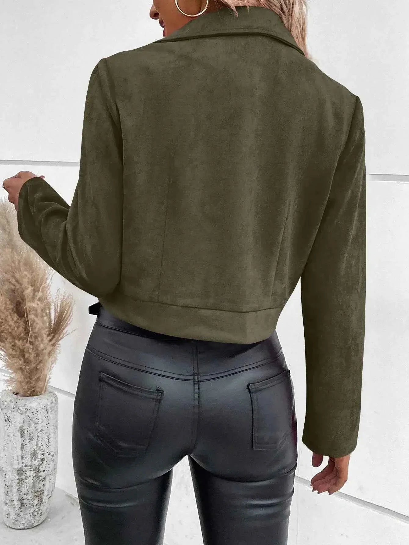 Faux Suede Women's Bomber Jacket Zipper
