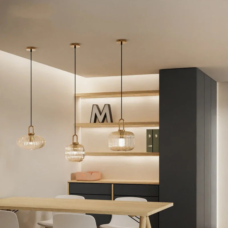 DecorBites™ Japanese Glass Pendant Light: Modern Nordic LED Hanging Lamp for Bedroom Home Décor