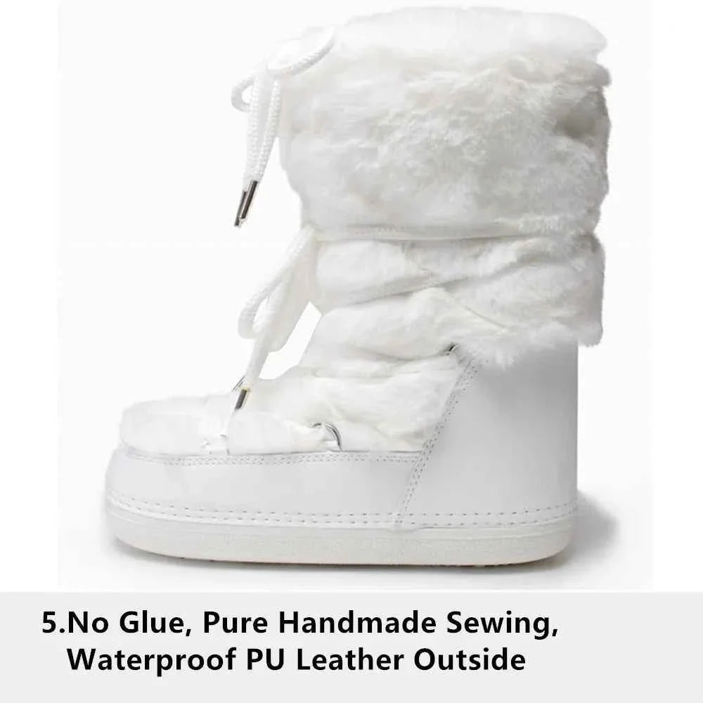 Faux Fox Fur Snow Boots Furry Warm Cotton Boots Female Outdoor Ski Boots