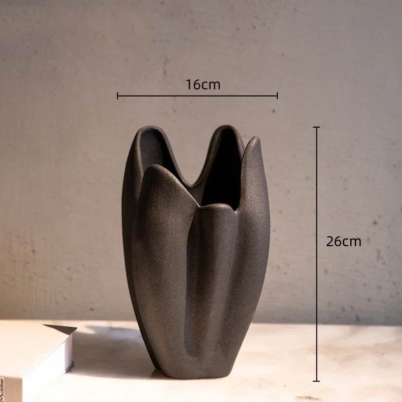 DecorBites™ Irregular Pleated Ceramic Vase for Home Decoration and Floral Arrangement