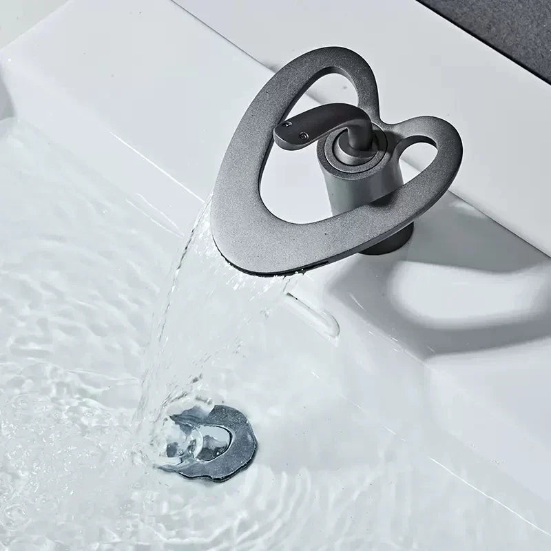 DecorBites™ Golden/White & Black Waterfall Basin Faucet - Brass Sink Mixer Tap - Hot & Cold