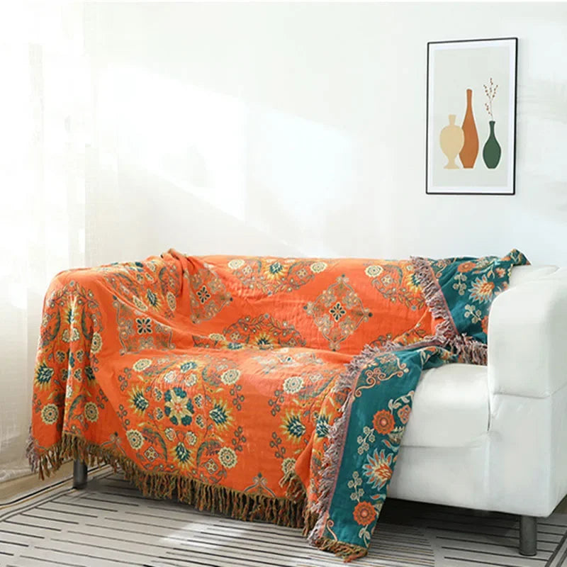 DecorBites™ Gauze Flowers Double-Sided Cotton Throw Blanket with Tassels