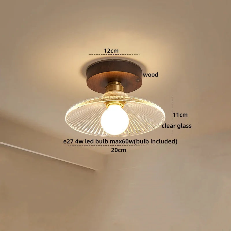 DecorBites™ Green Glass LED Ceiling Lamp Nordic Wood Copper Ceiling Lights